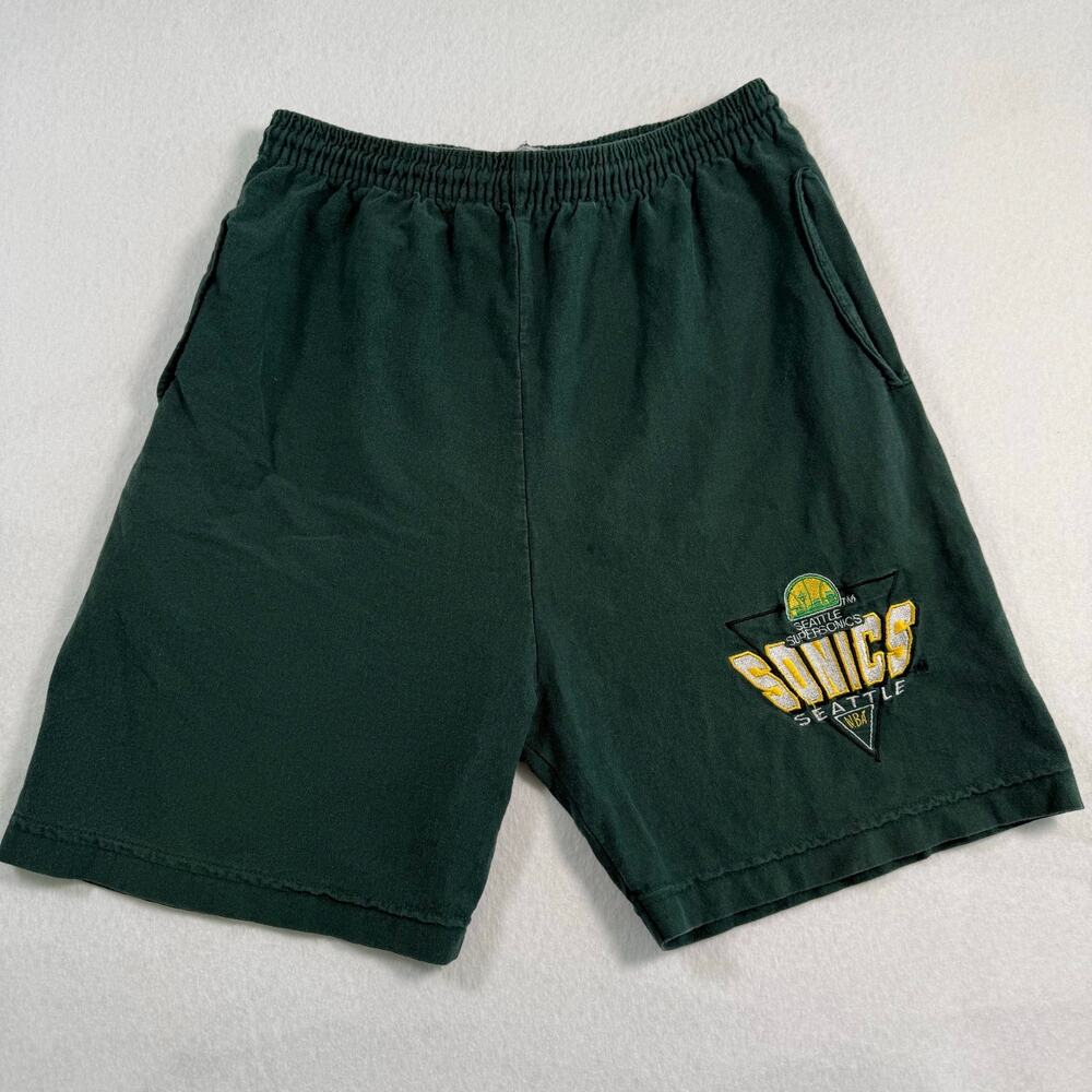 Vintage Seattle Super‎ Sonics Sweat Shorts Green 100% Cotton Logo 7 Tag Medium
